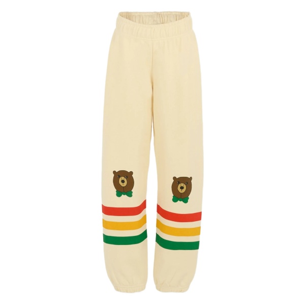 bear-embroidered striped trousers
