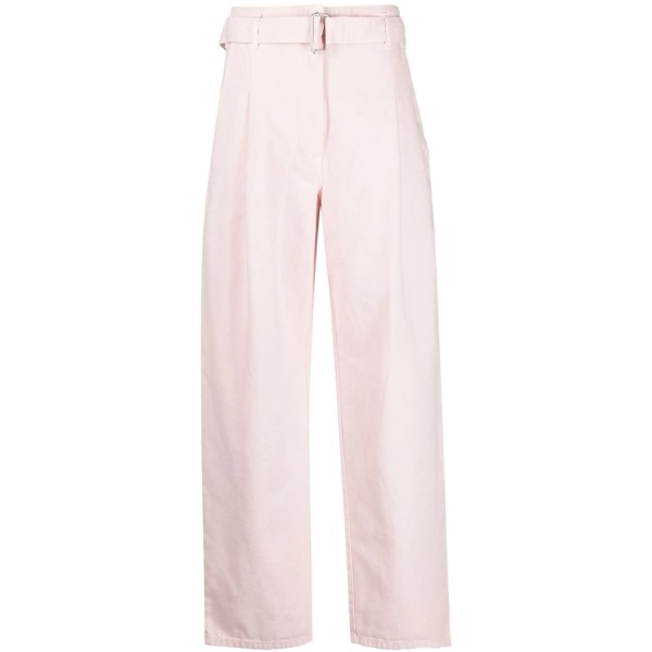 belted cotton gabardine trousers