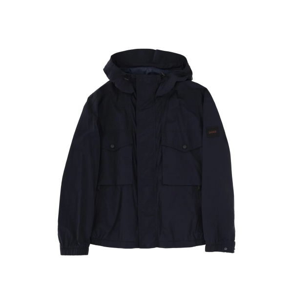 blue hooded jacket
