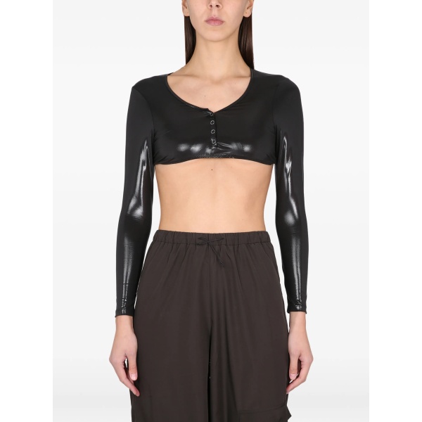 buttoned long-sleeve cropped top