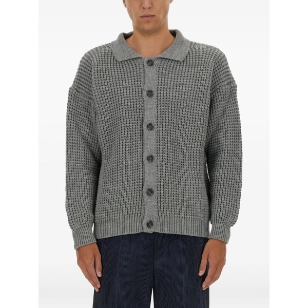 buttoned waffle cardigan