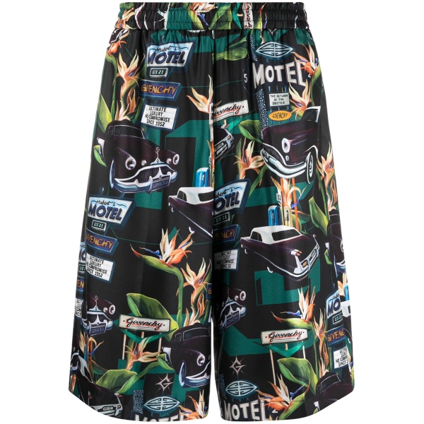car print straight-leg shorts