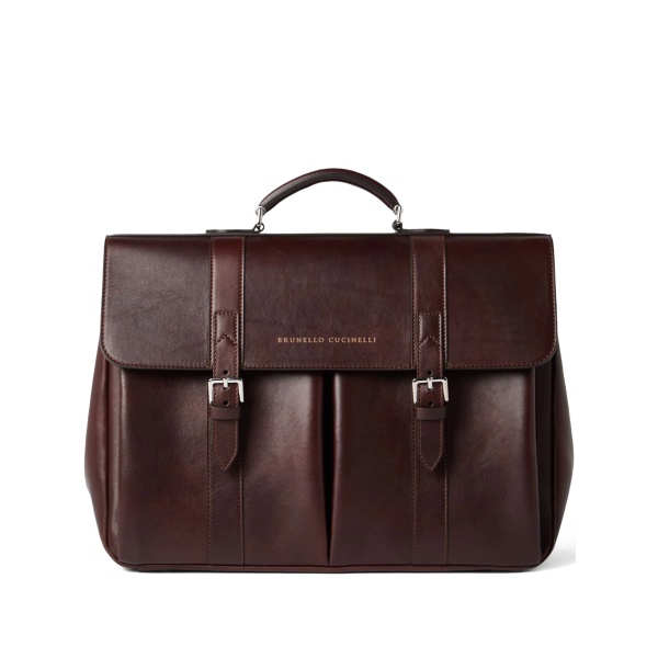 double-buckle leather briefcase
