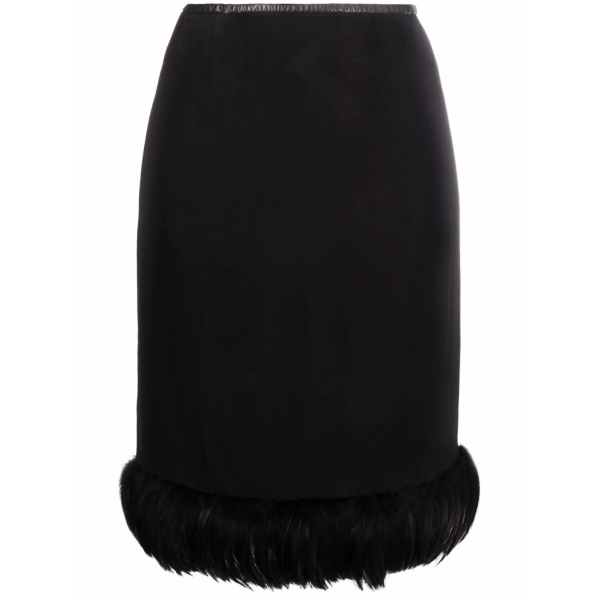 feather-trim silk skirt