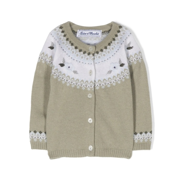 floral-embroidered intarsia-knit cardigan