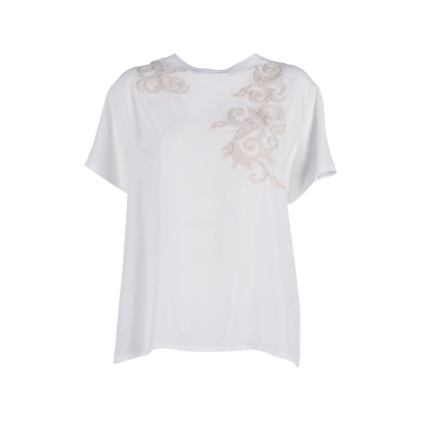 floral-embroidered T-shirt