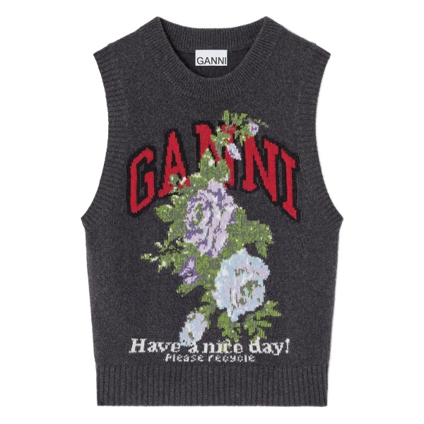 floral-logo wool vest