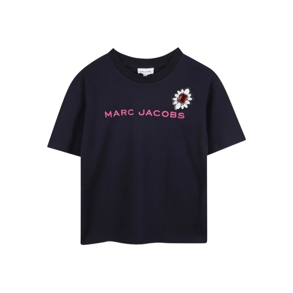 flower-motif embroidered T-shirt