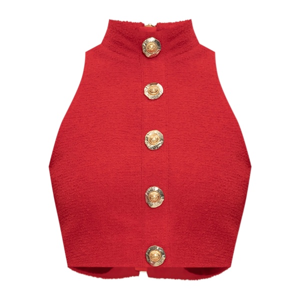 high-neck button-detail top