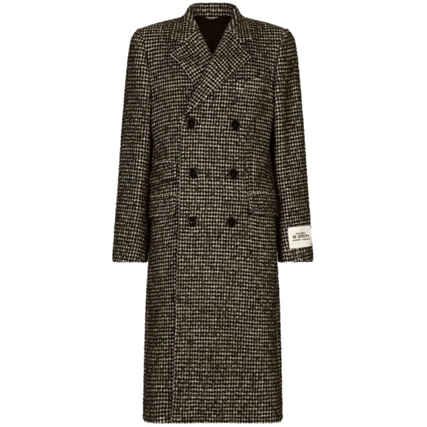 houndstooth double-breasted wool coat