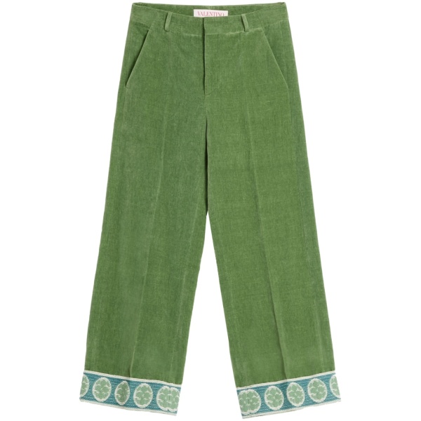 jacquard-hem velvet trousers