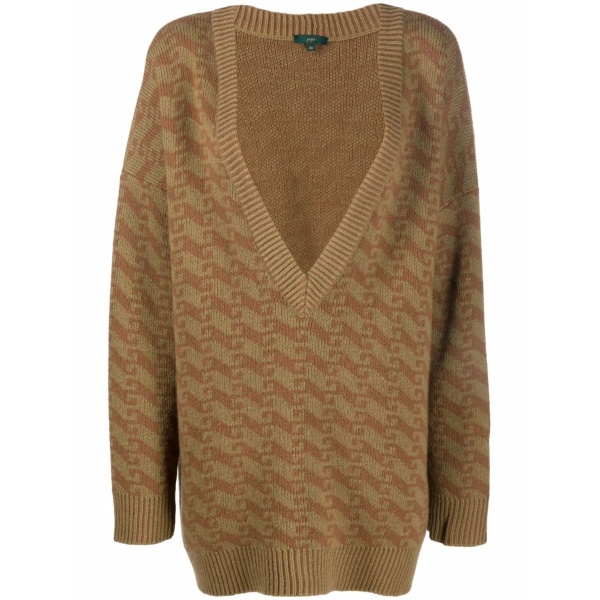 jacquard V-neck knitted jumper