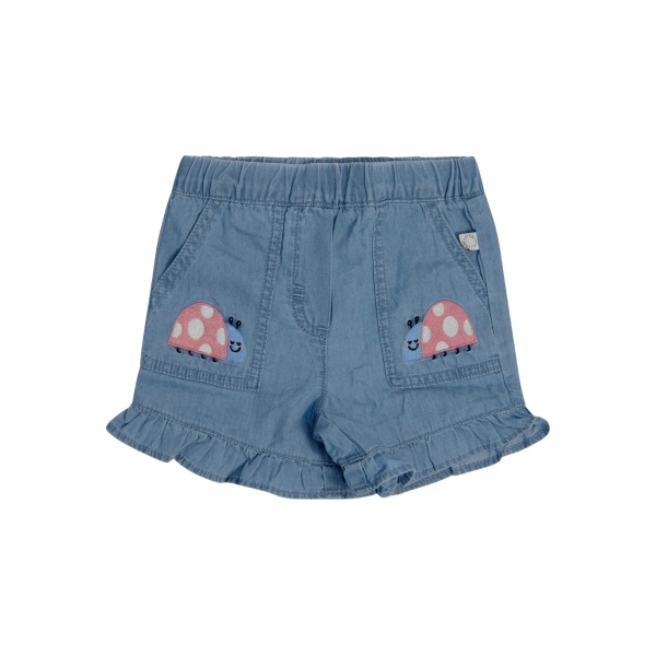 ladybug-embroidered ruffled shorts