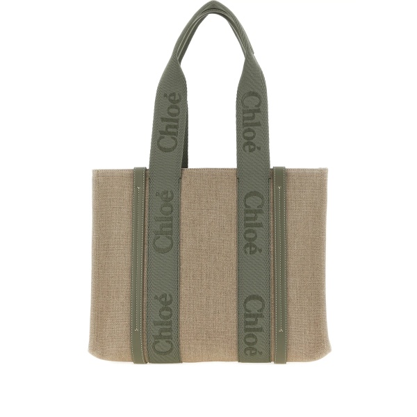 logo canvas leather woody shopping bag