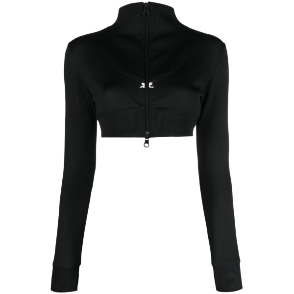 logo-embroidered cropped zip-up jacket