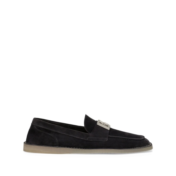 logo-lettering suede loafers