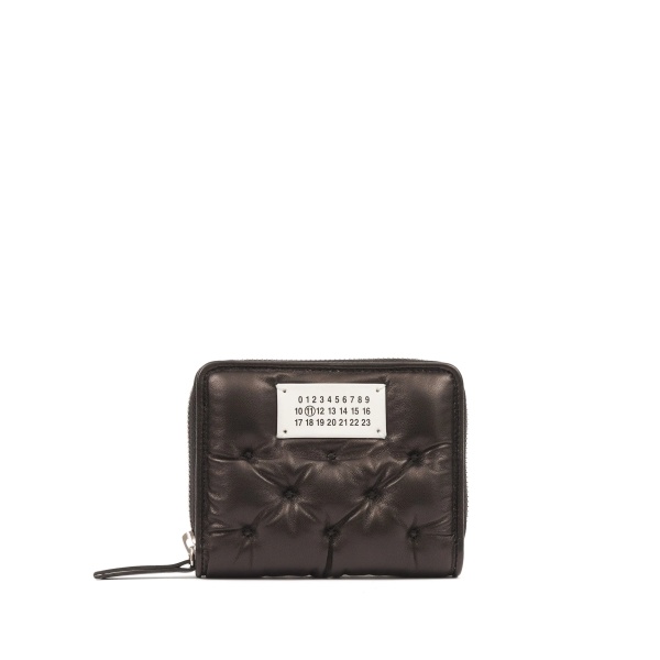 Numbers-motif padded leather wallet