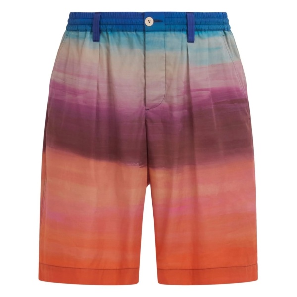 painterly-print pleated cotton shorts
