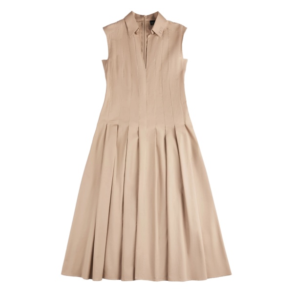 pleated sleeveless midi dress