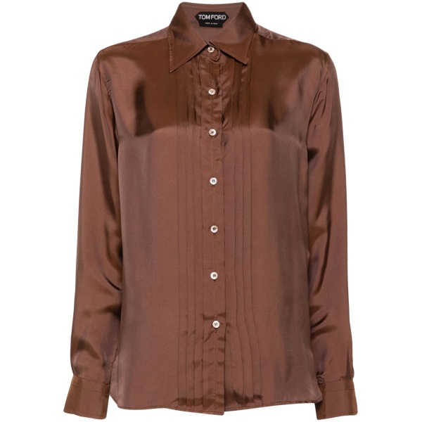 plissé-details twill-weave shirt