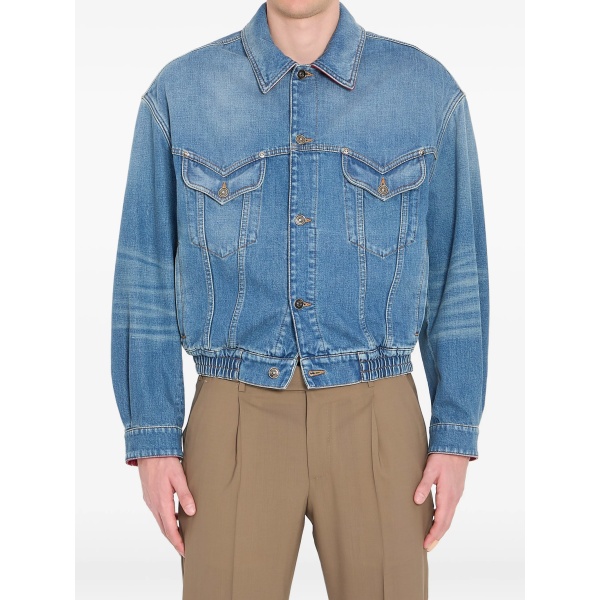 point collar medusa cotton denim jacket