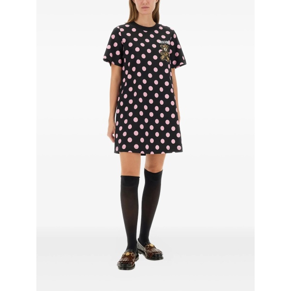polka-dot teddy-print midi dress