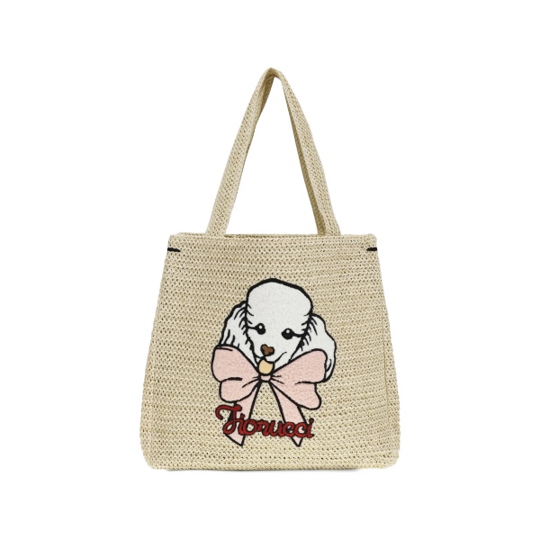 Poodle raffia tote bag