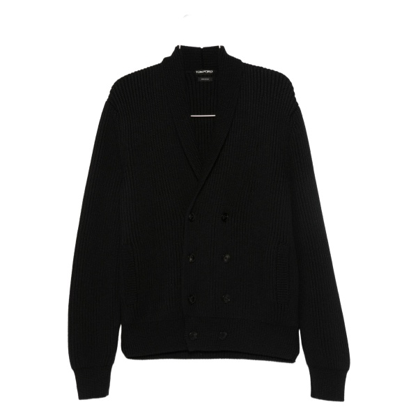 ribbed-knit double-breasted cardigan