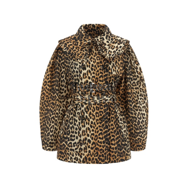 ruffle leopard trench coat