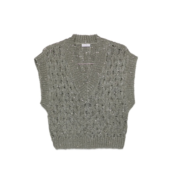 sequin V-neck knitted vest