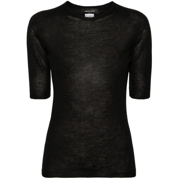 short-sleeve fine-knit sweater