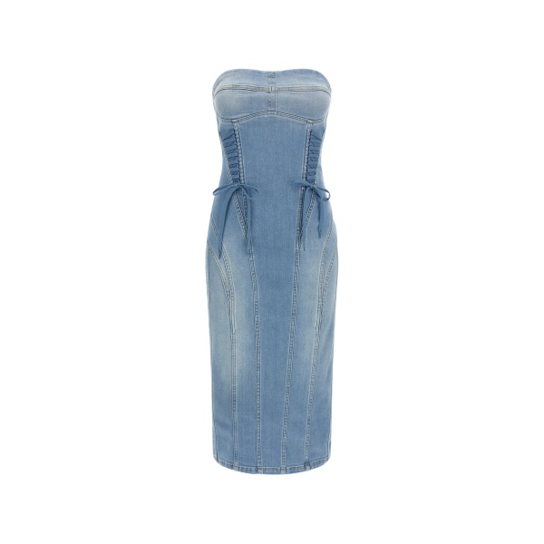 stonewashed bustier denim midi fitted dress