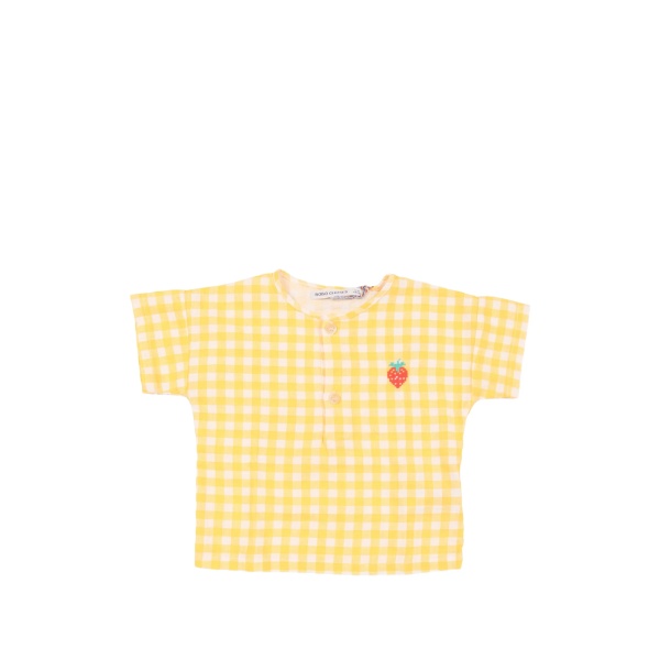 strawberry-detail vichy woven shirt