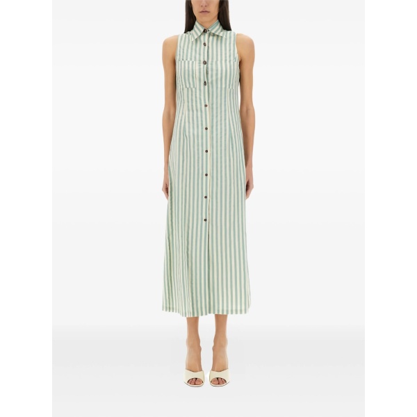 striped-pattern sleeveless midi dress