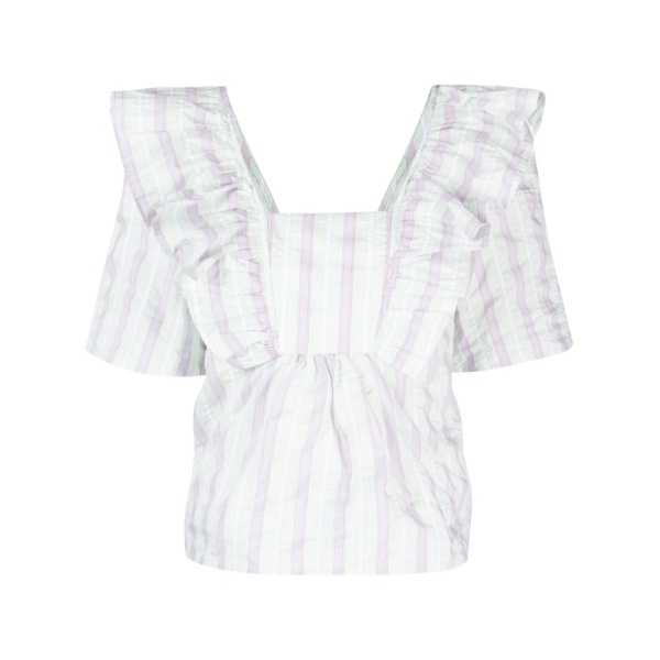 striped seersucker ruffle blouse