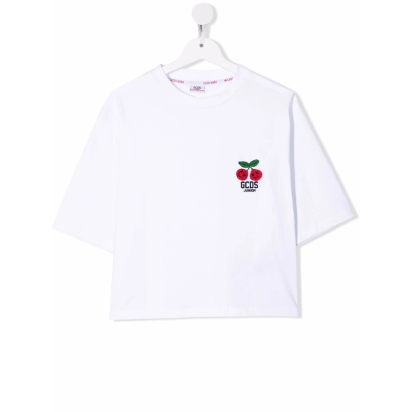 TEEN cherry-embroidered cropped T-shirt