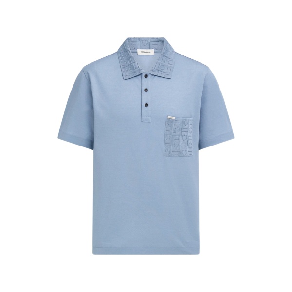 V-neck polo with jacquard pocket detail