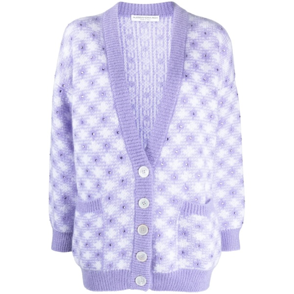 vichy-intarsia crystal-embellished cardigan