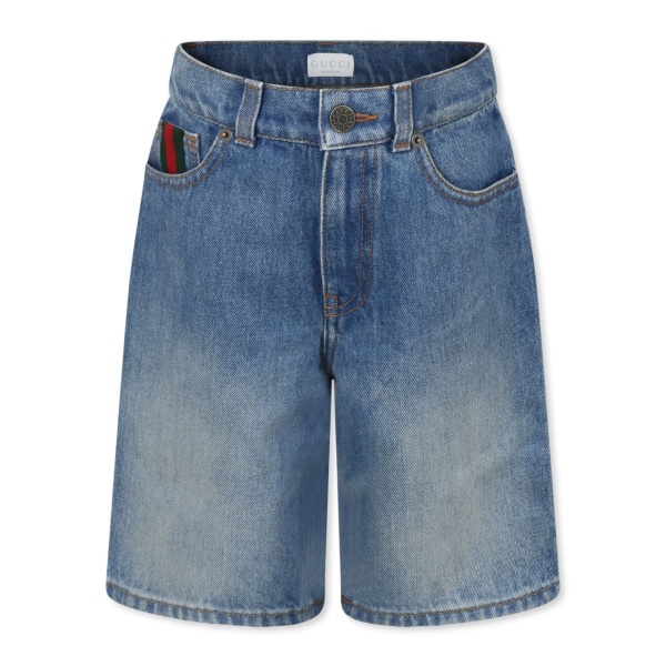Web-stripe denim shorts