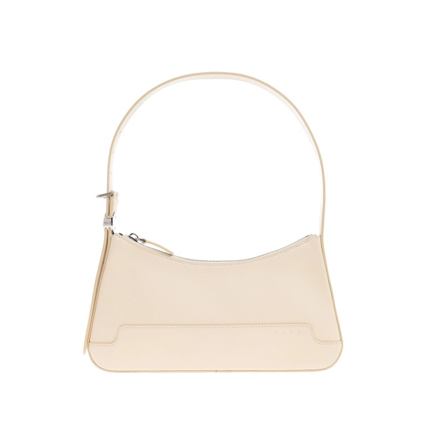 zip-fastening curved leather shoulder bag