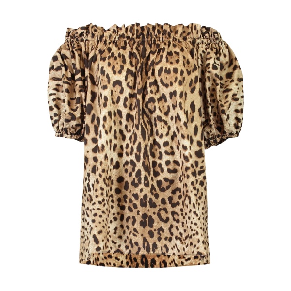 animal-print off-the-shoulder blouse