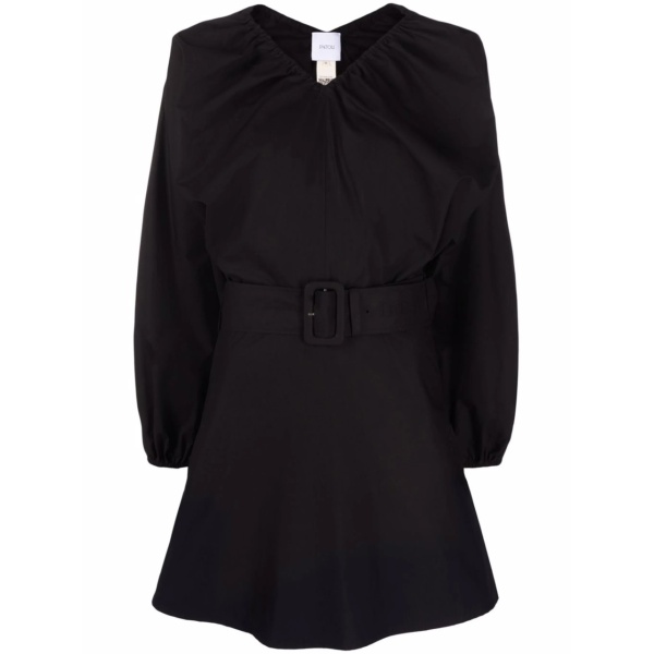 balloon-sleeve belted mini dress