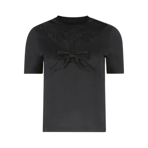 bow lace-inserts short-sleeves T-shirt