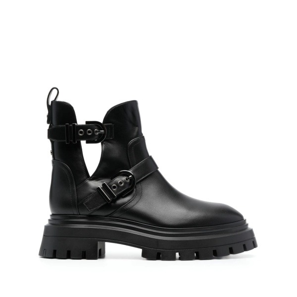 buckle-fastening leather ankle boots