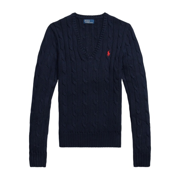 cable-knit V-neck sweater