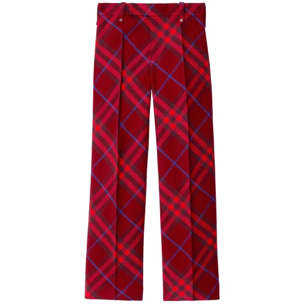 checked straight-leg wool trousers