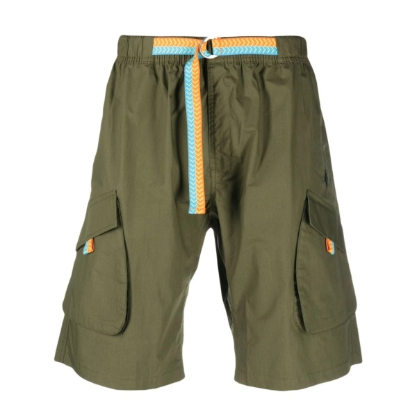 contrasting-belt cotton cargo shorts