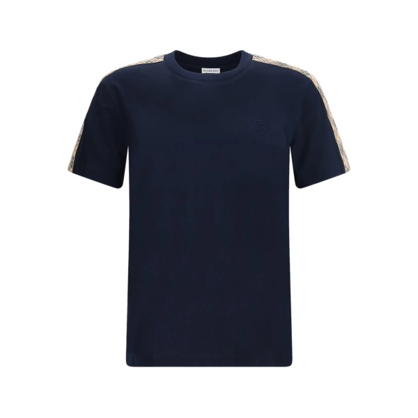 crew-neck check-stripe T-shirt