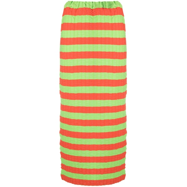 Curled striped midi skirt