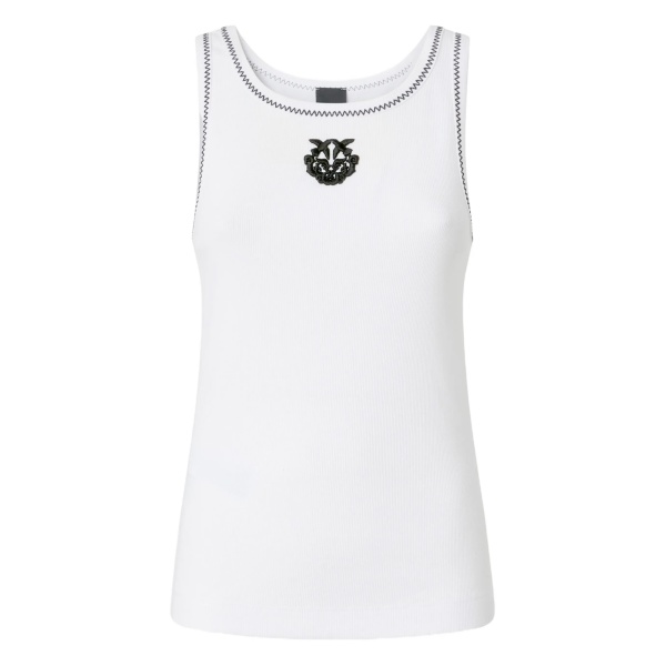 embroidered-crest sleeveless tank top